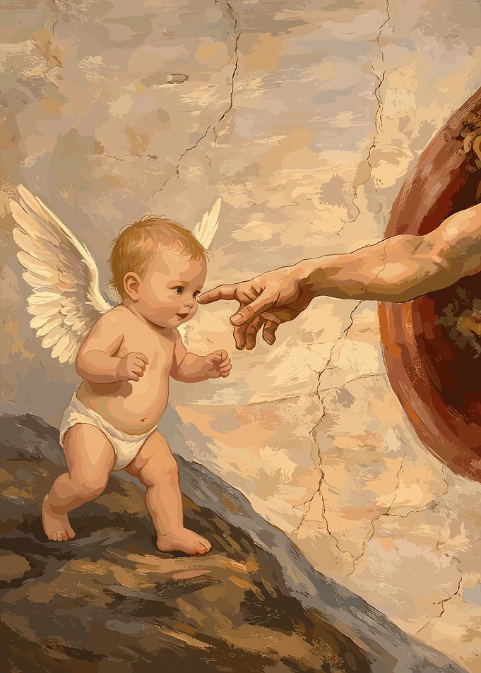 Creation of Adam Baby Angel Art