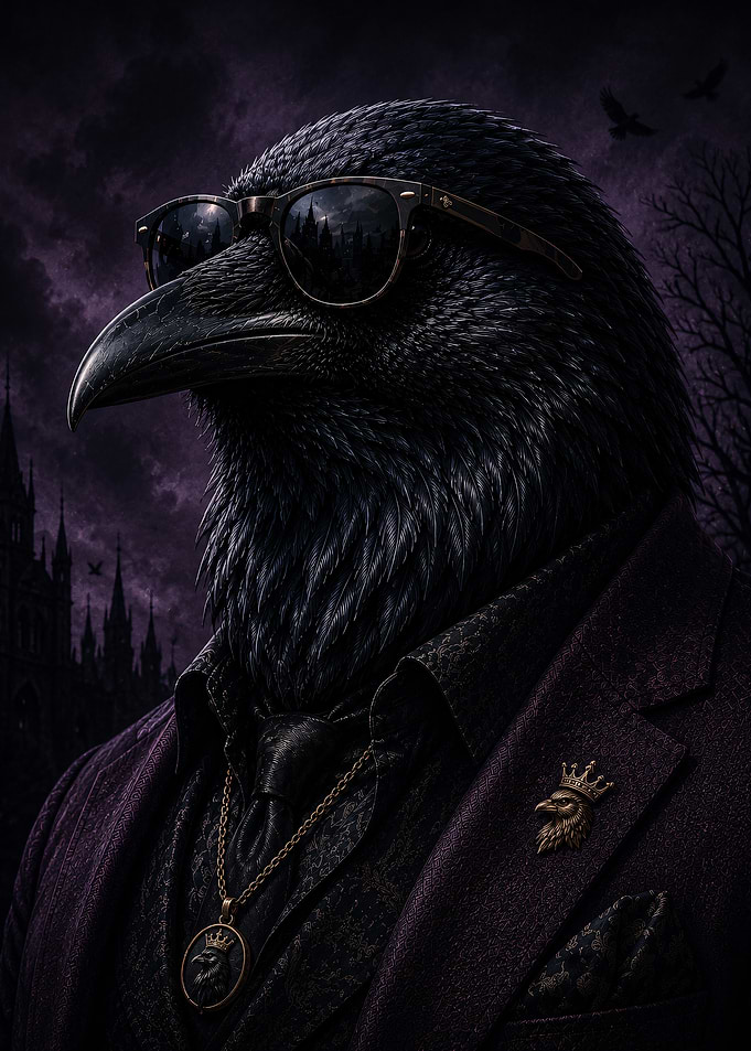 Dapper Raven in Gothic Suit