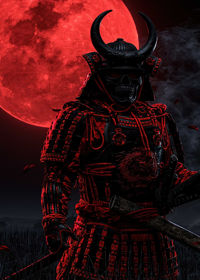 Dark Samurai Under Red Moon