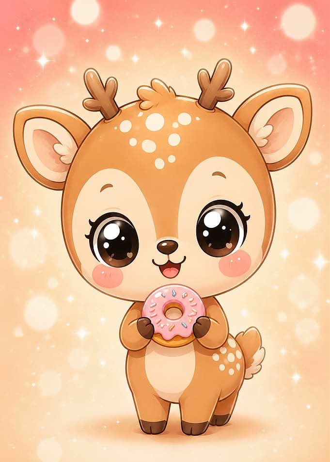Cute Baby Deer Eating a Donut