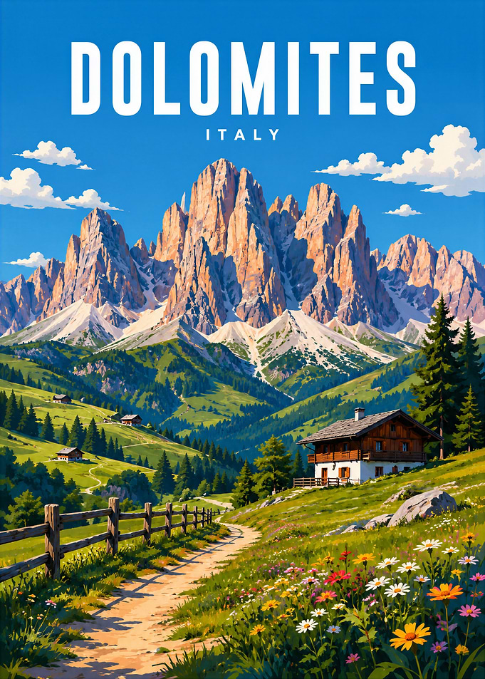 Dolomites Italy Travel Poster