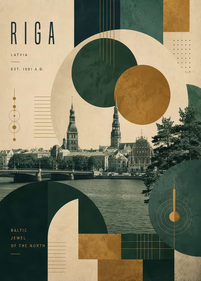 Riga Latvia Vintage Travel Poster