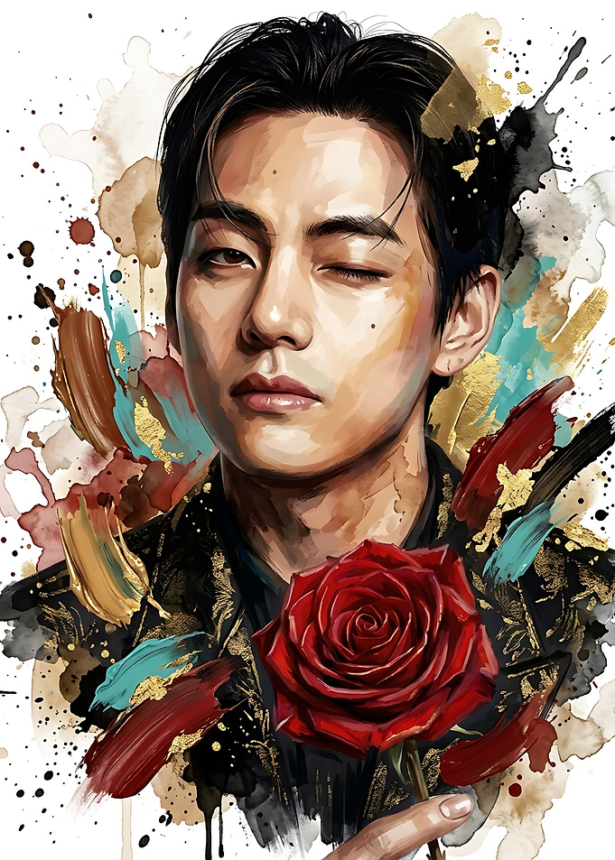 V from BTS with Red Rose