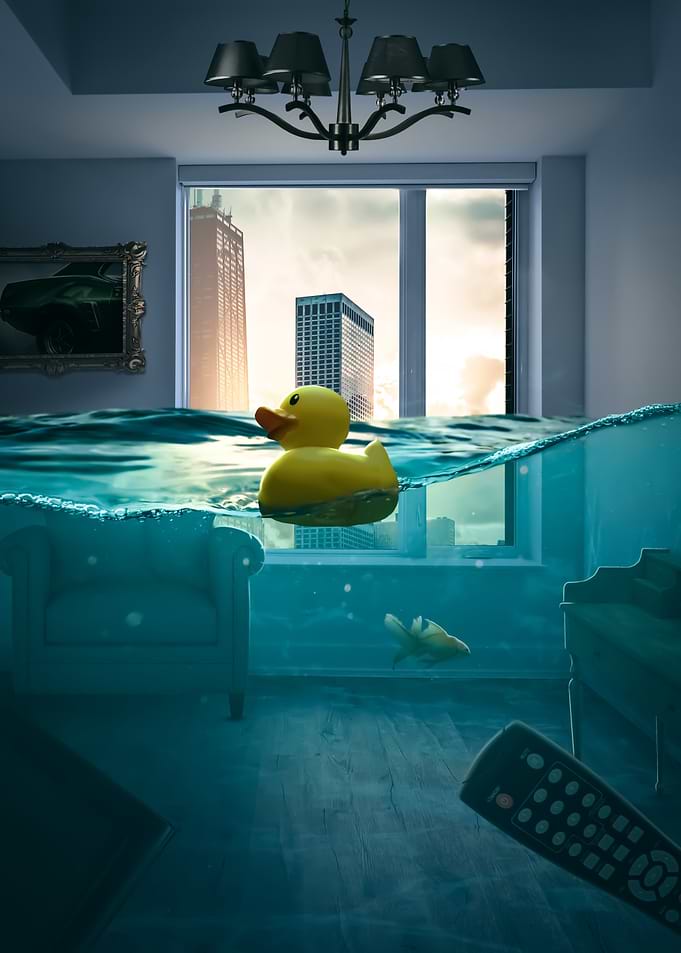 Surreal Flooded Living Room Scene