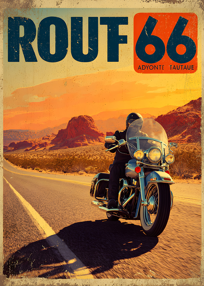 Vintage Route 66 Motorcycle Poster