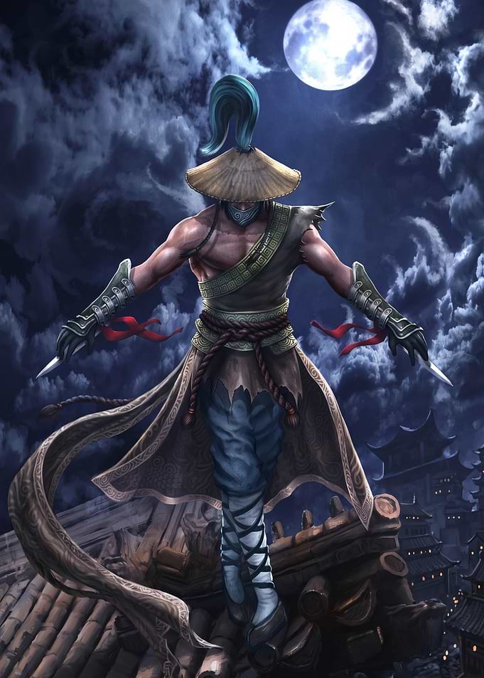 Ninja Assassin on Rooftop Under Moon