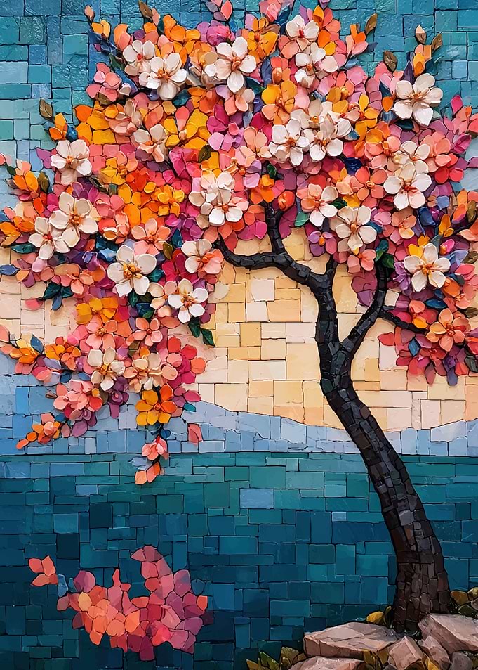 Mosaic Art of Flowering Tree