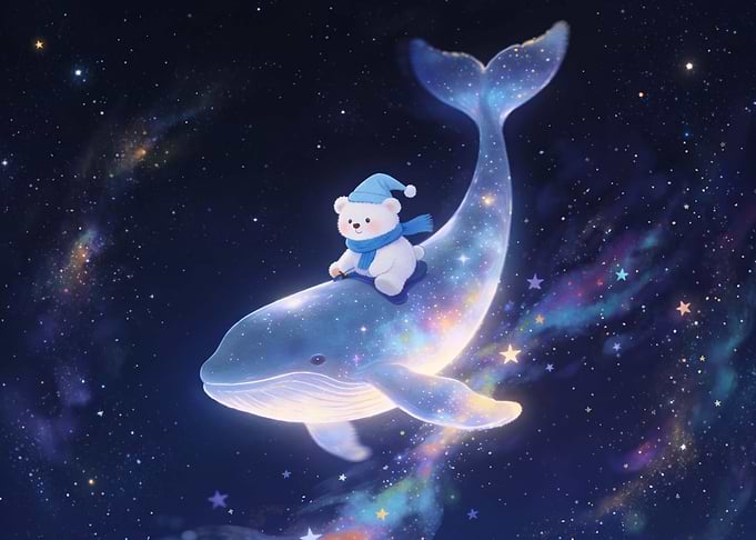 Cute Bear Riding Cosmic Whale