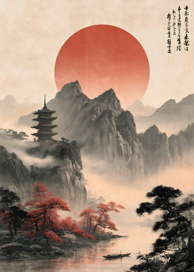 Traditional Japanese Pagoda Landscape
