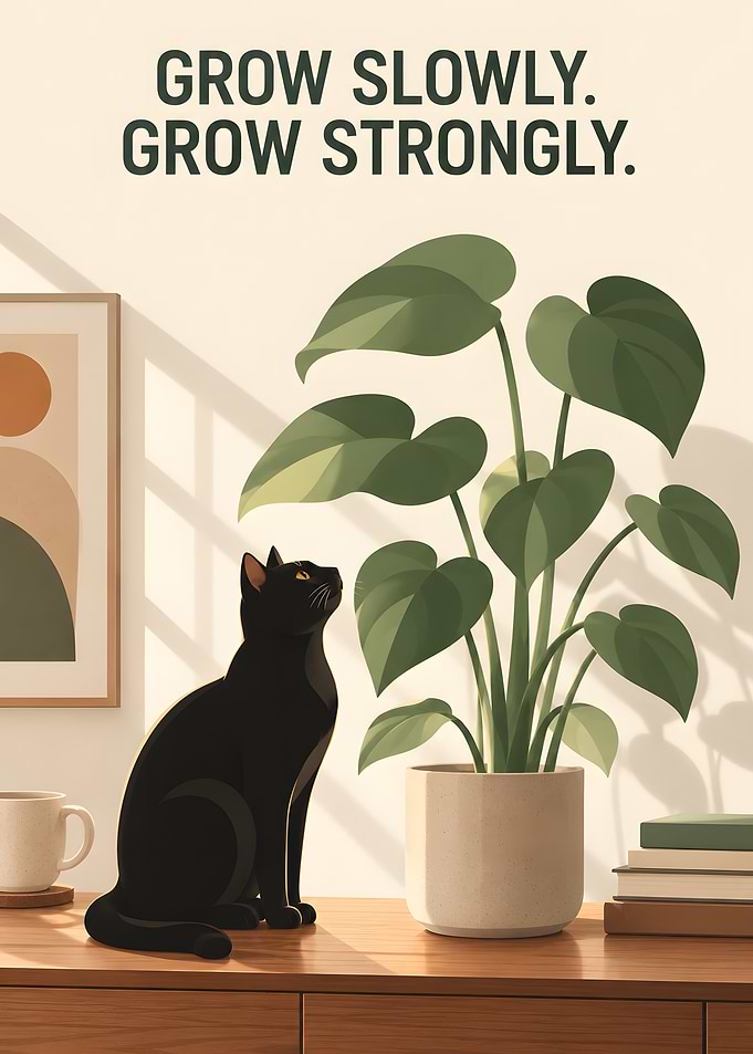 Black Cat and Plant Inspirational Poster