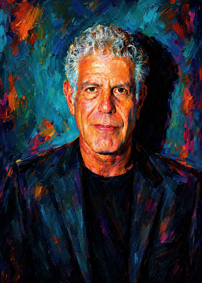 Anthony Bourdain Impasto Oil Portrait