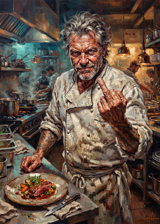 Grumpy Chef Giving the Finger