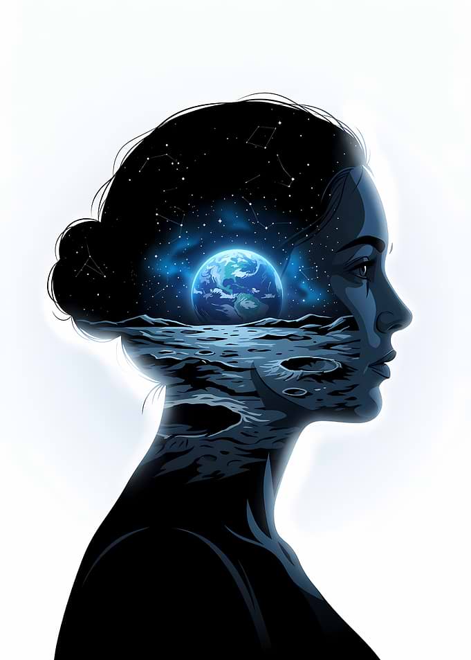Double Exposure Woman and Space