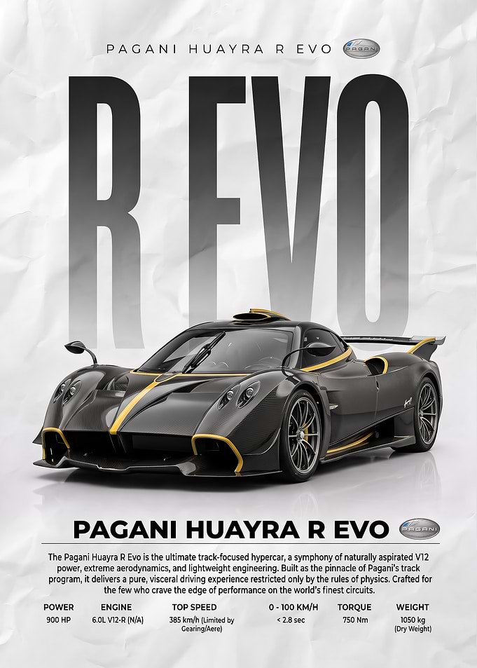 sleek Pagani Huayra R Evo Hypercar Poster