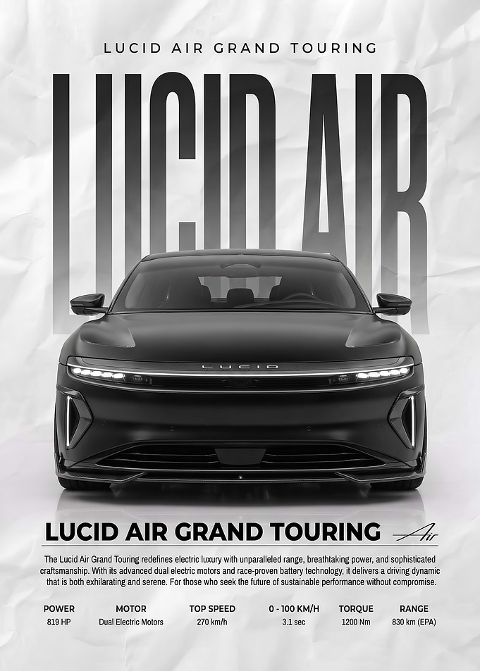 front view Lucid Air Grand Touring Promotional Poster