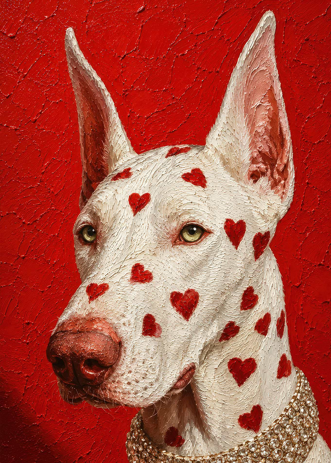 White Dog with Red Hearts