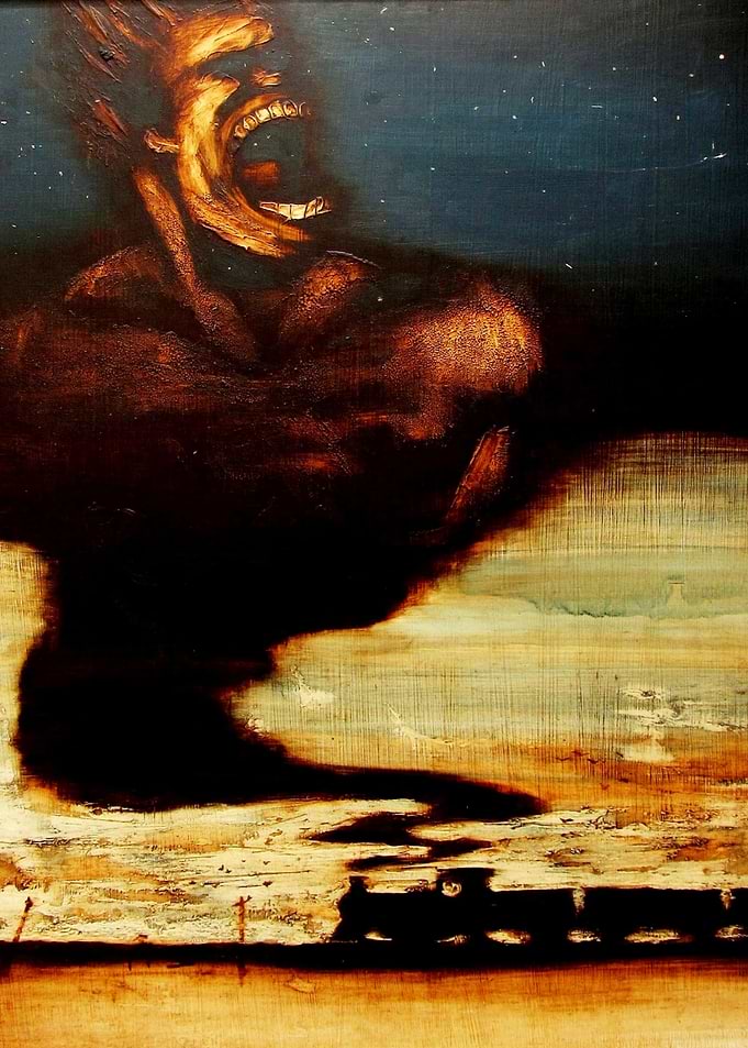 Screaming Figure Above Steam Train