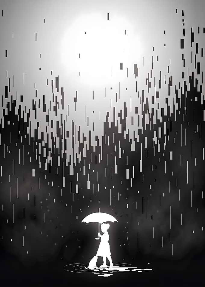 Girl and Cat in Rain