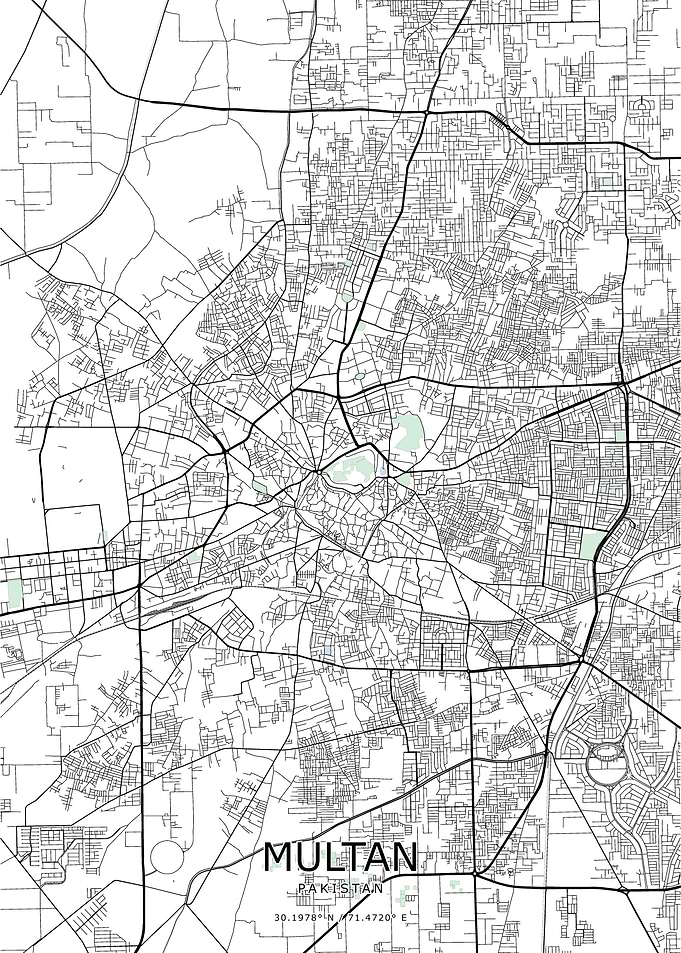 Minimalist Map of Multan, Pakistan