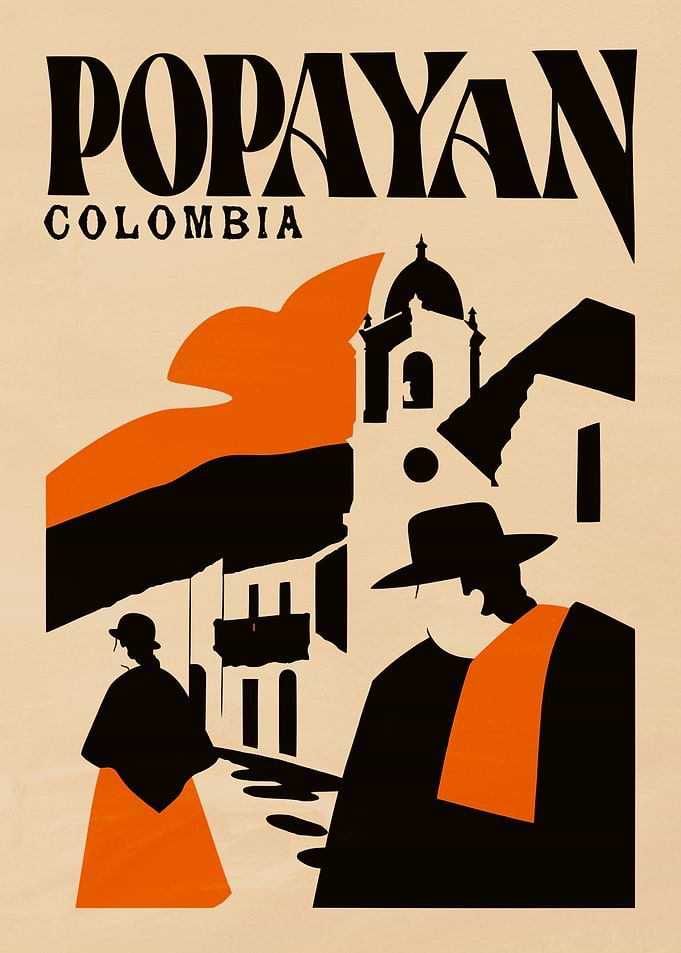 Popayan Colombia Vintage Travel Poster