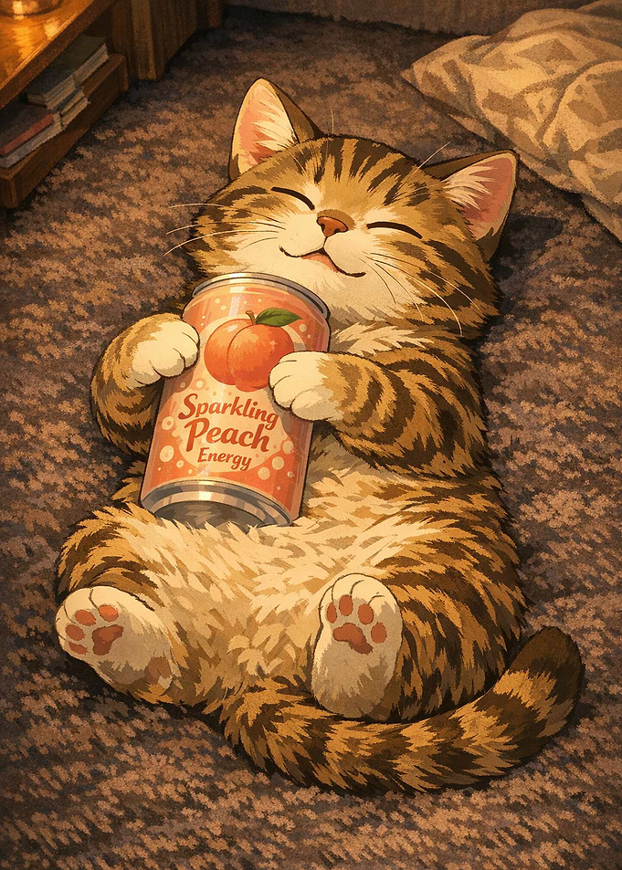Cute Tabby Cat Sleeping with Soda
