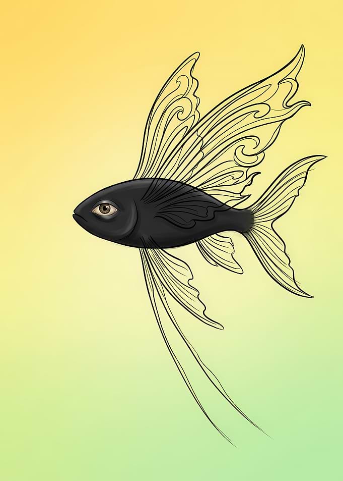 Surreal Black Fish with Human Eye