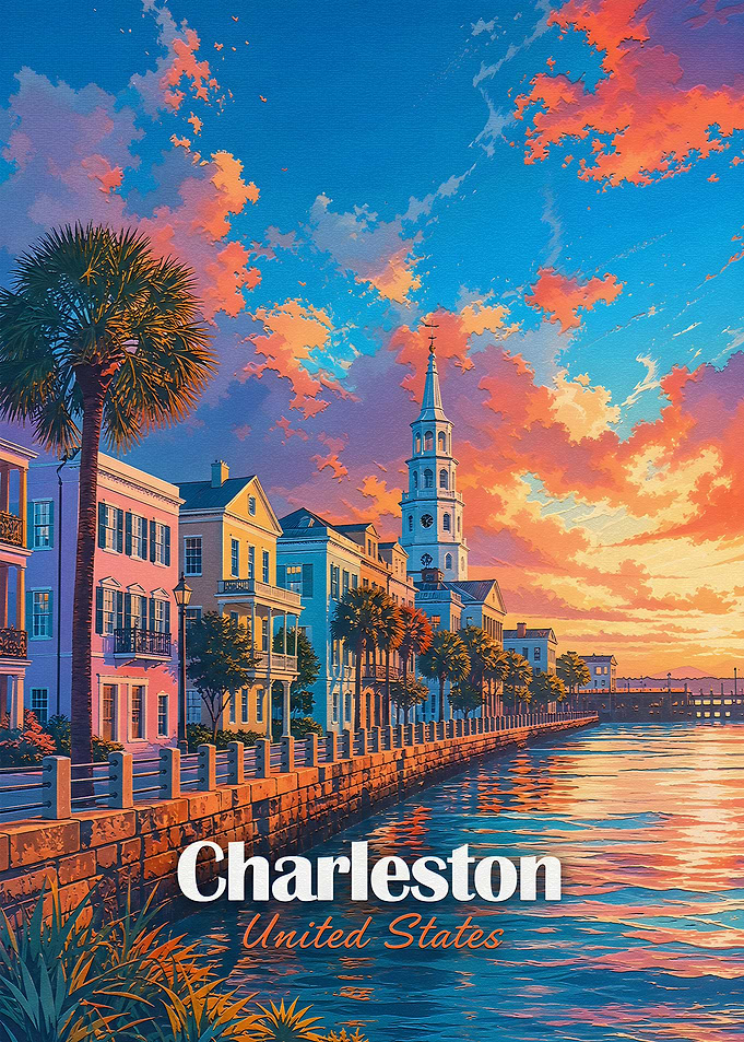 Charleston South Carolina Sunset Travel Poster