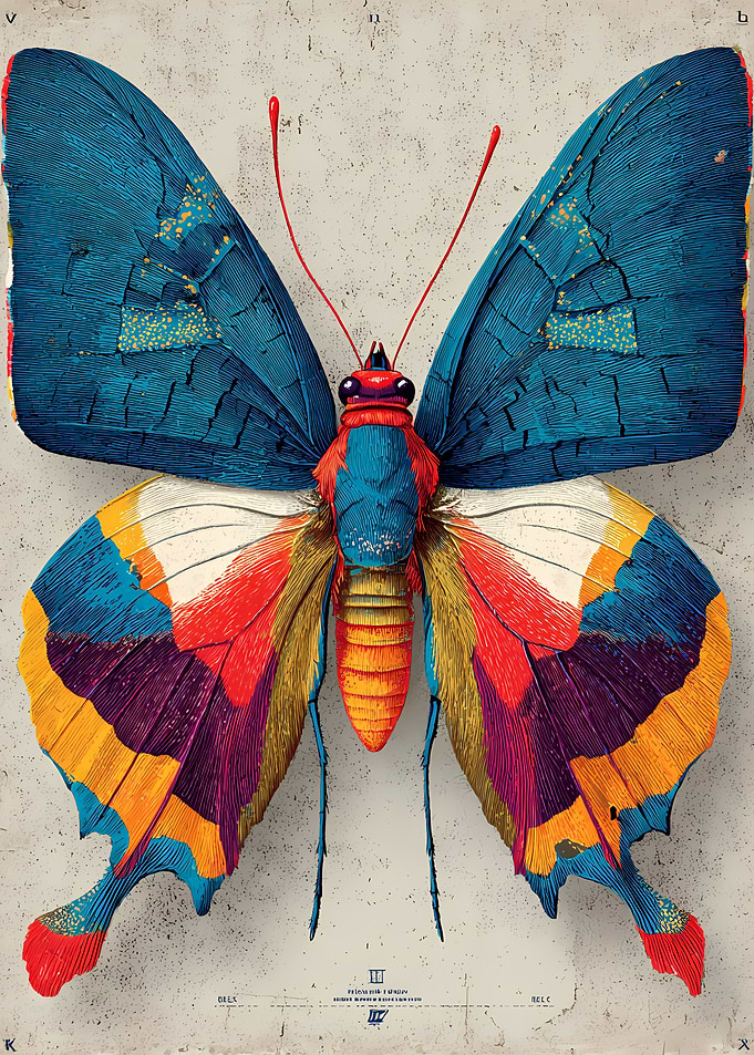 Vintage Style Colorful Butterfly Illustration