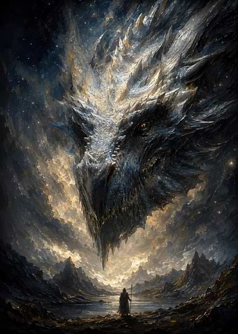 Colossal Dragon Over Lone Traveler