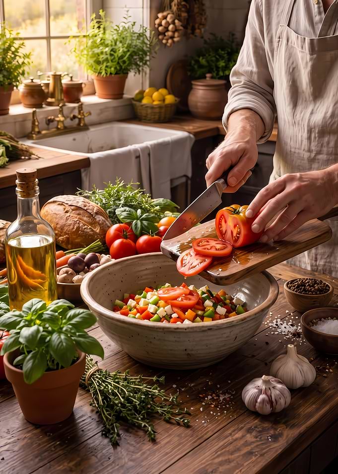 Chef Preparing Fresh Vegetable Salad