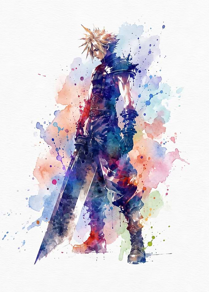 Cloud Strife Watercolor Art