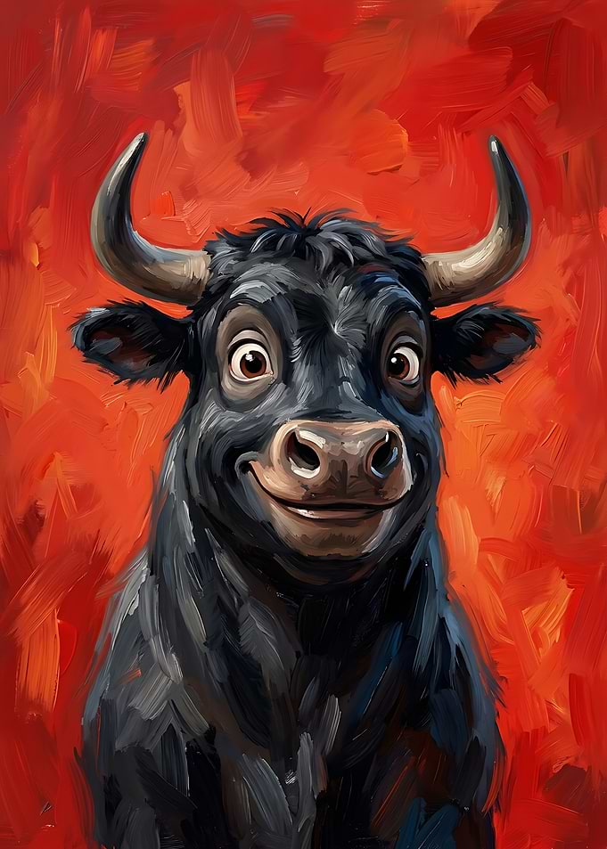Cheerful Black Bull Portrait