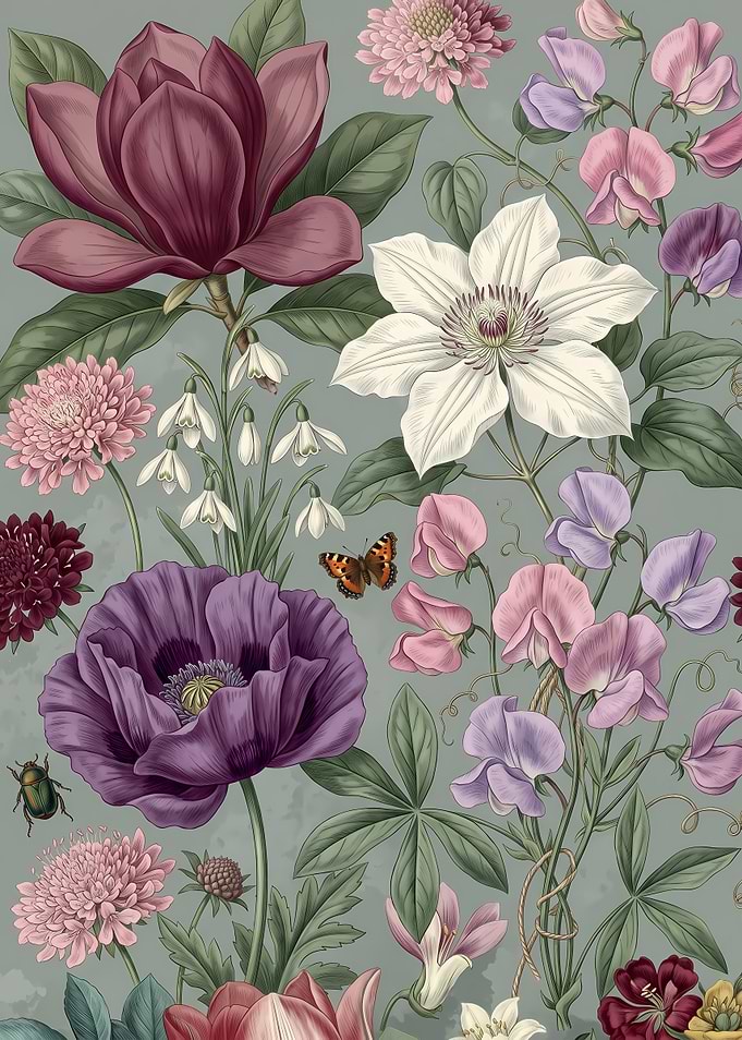 Vintage Botanical Floral Garden Illustration