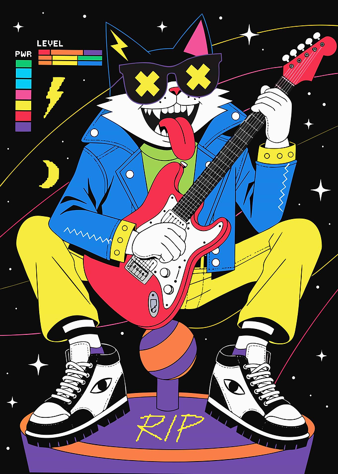 Rockstar Cat Playing Electric Guitar
