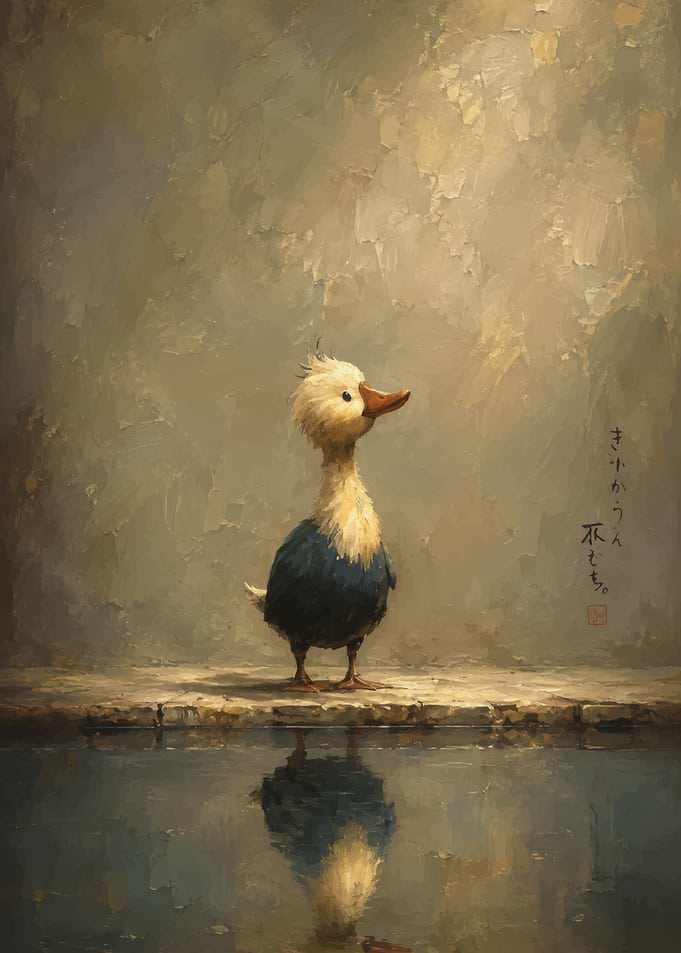 Oil Painting of a Cute Duckling