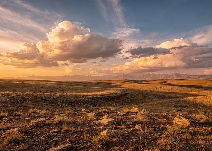 Golden Hour Over Rugged Landscape