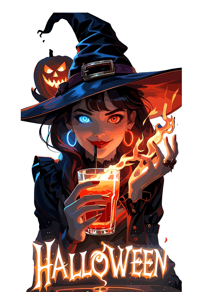 Halloween Witch Drinking Flaming Potion