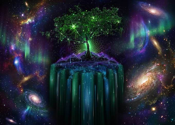 Cosmic Tree on Floating Island