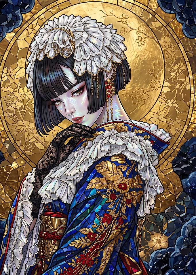 Stained Glass Portrait of Elegant Woman