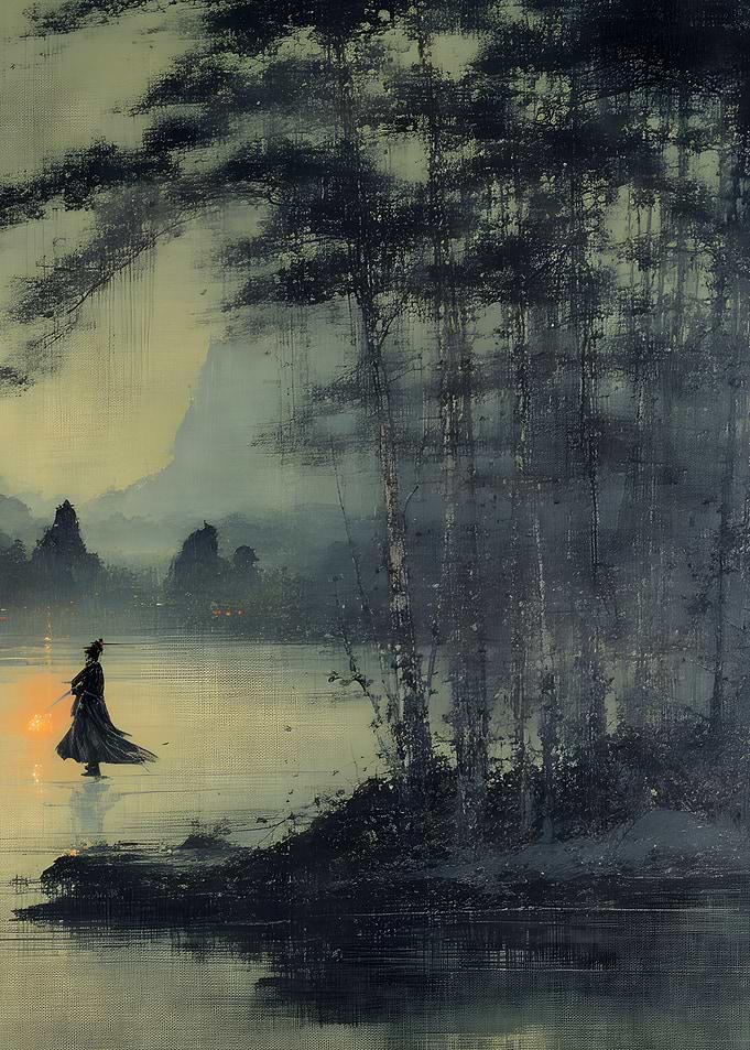 Lone Samurai at Misty Lake