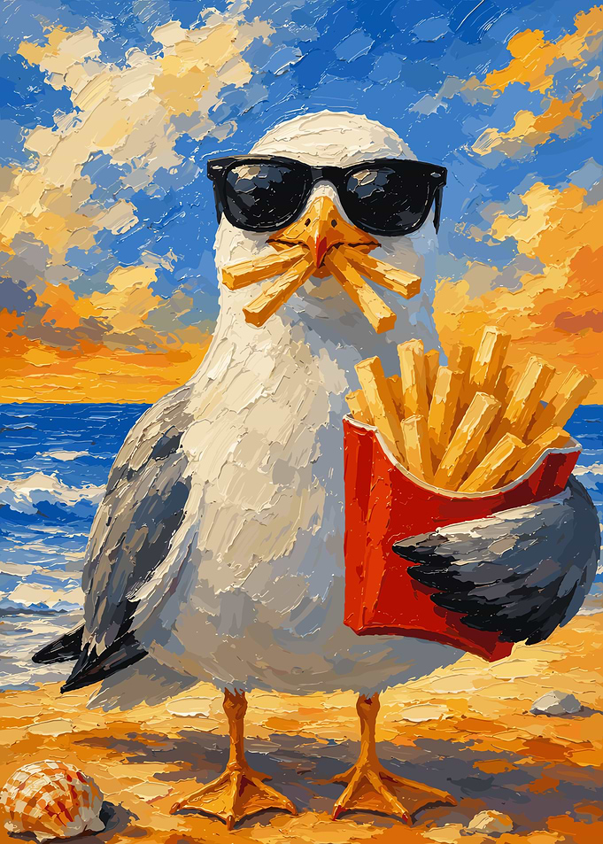 Cool Seagull Eating French Fries