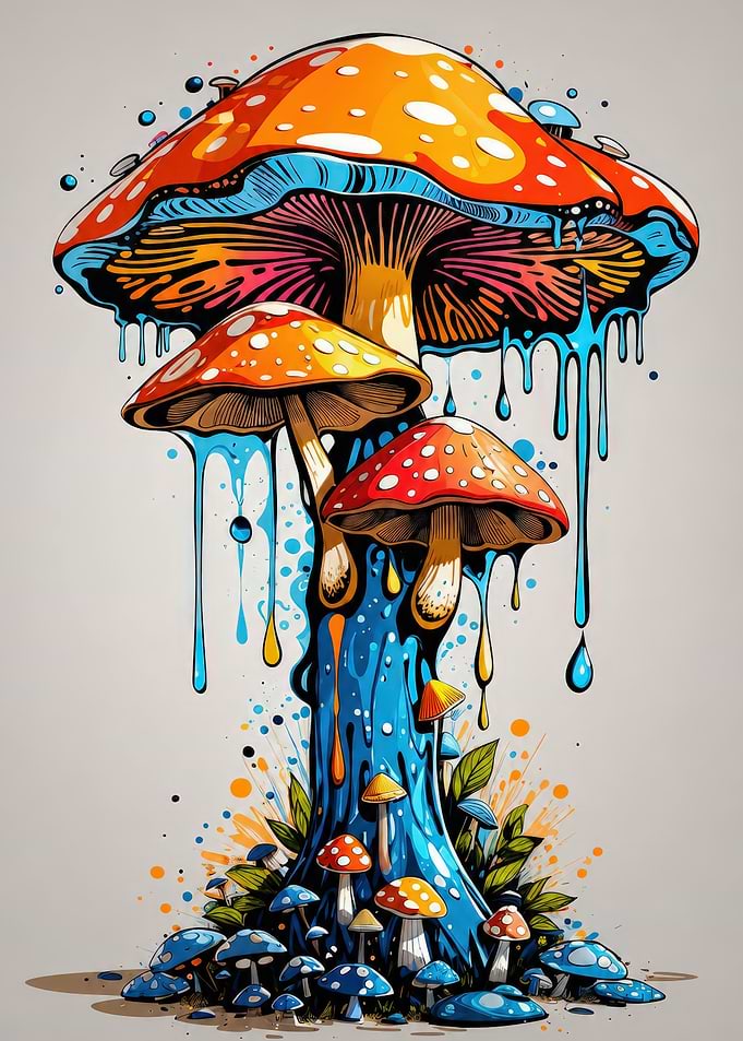 Trippy Melting Mushroom Illustration