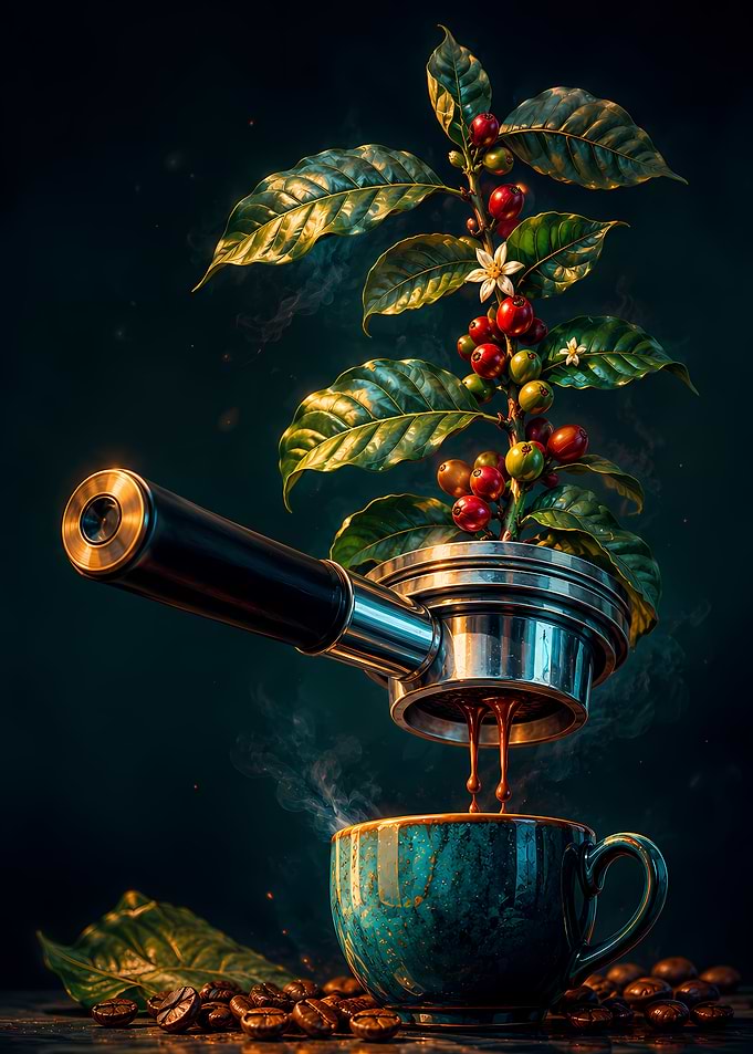 Coffee Plant Growing from Portafilter