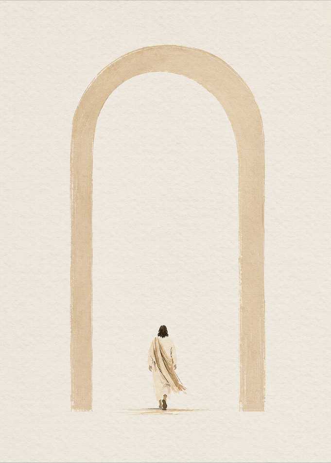 Jesus Walking Through Archway