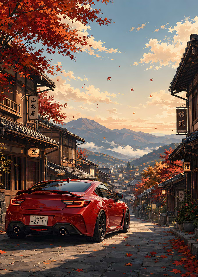 Red Sports Car in Japanese Village