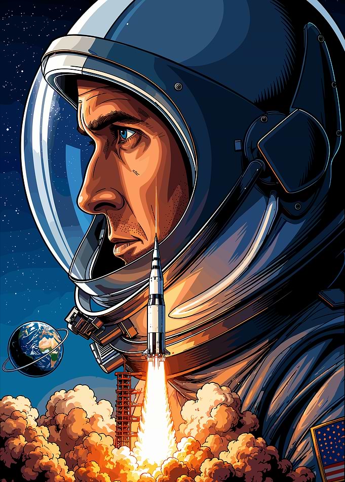 Astronaut and Rocket Launch Poster