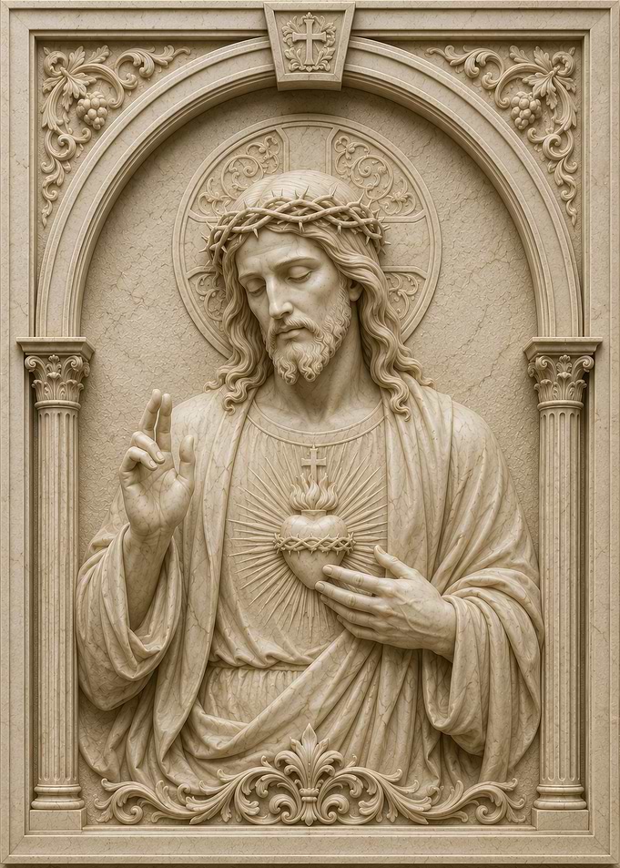 Sacred Heart of Jesus Marble Relief