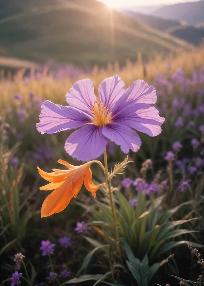 Purple and Orange Wildflowers at Sunset