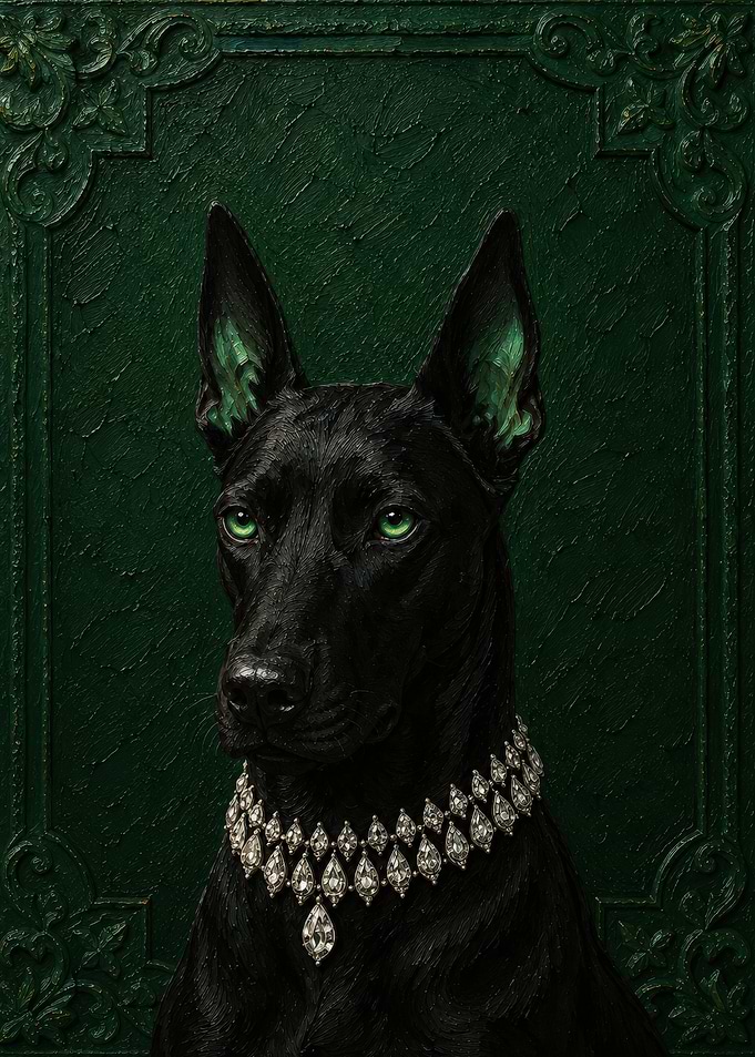 Regal Black Dog with Diamond Collar