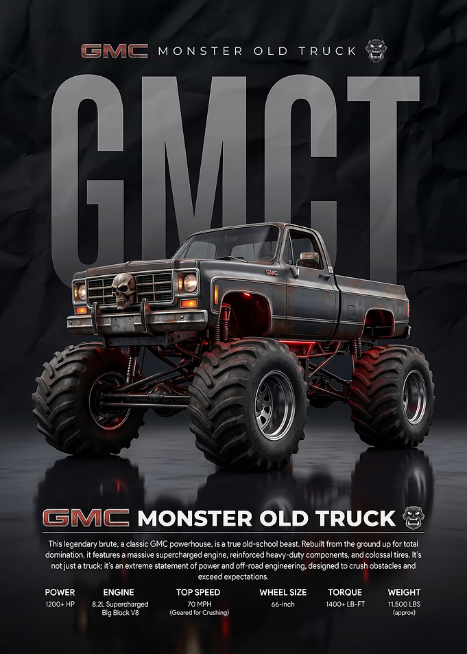 GMC Monster Old Truck Poster